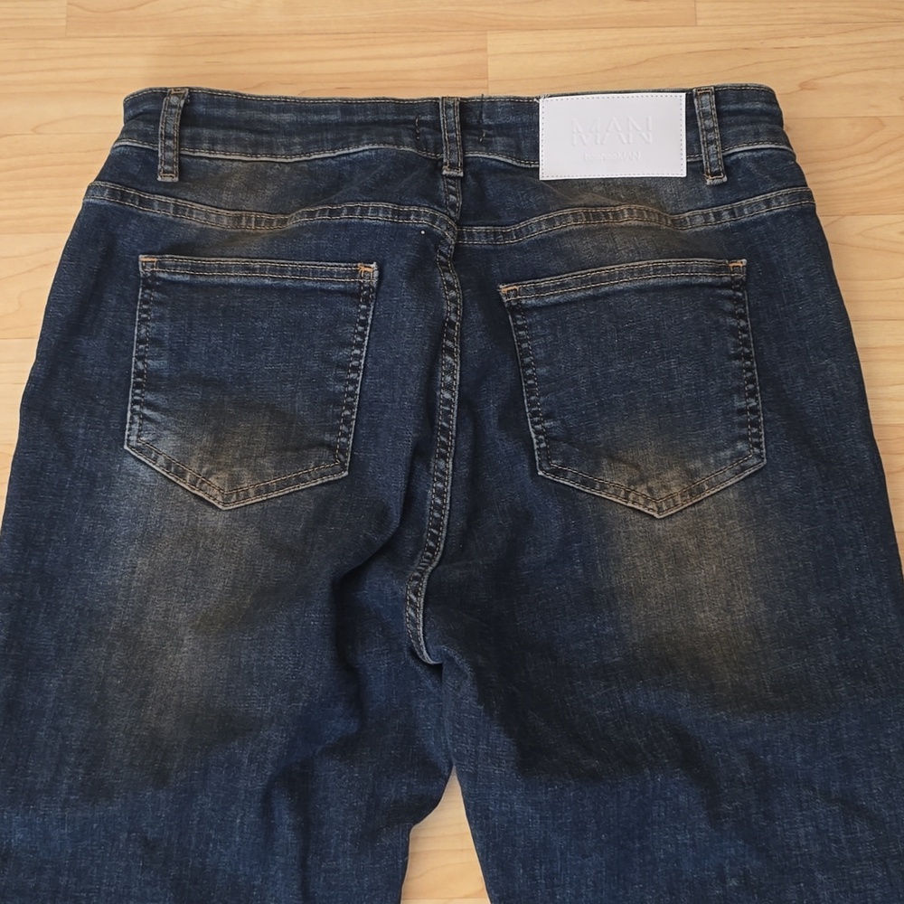 BoohooMAN Dark Blue Tall Stretch Skinny Jeans with Contrast Stitching Size 32 - Picture 6 of 11